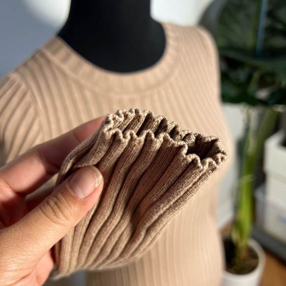 Room Service, Long Ribbed Buttoned Dress with Sleeves, Tan/Brown/Rose Gold, Med - Picture 4 of 10